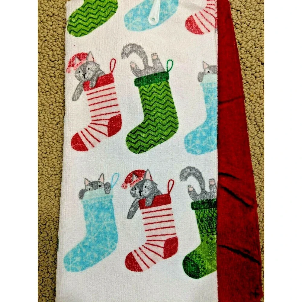 St. Nicholas Square Christmas Holiday Cuddly Cat‎ Kitty Kitchen Towel 2 pack NWT